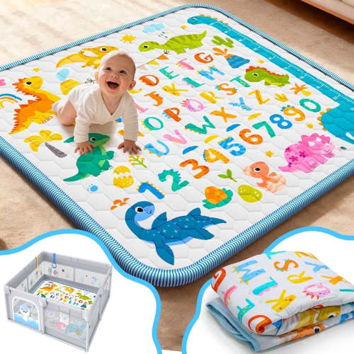 WonderStone Baby Play Mat for Floor, 50x50 Playpen Mat, Non-Slip Foldable Tummy Time Mat, Machine Washable, Soft for Babies Toddlers Infants 0-3 Years, White