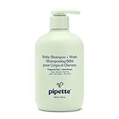 Pipette Baby Shampoo and Body Wash - Fragrance Free, Tear-Free Bath Time, Hypoallergenic, Moisturizing Plant-Derived Squalane, New Formula, 11.8 fl oz - Unscented - 11.8 Fl Oz (Pack of 1)