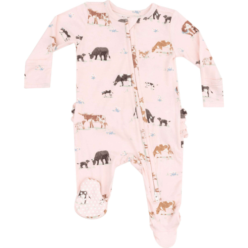 Angel Dear Cow Families Pink 2 Way Zipper Ruffle Back Footie
