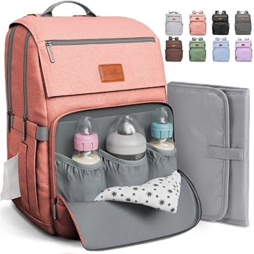 PILLANI Baby Diaper Bag Backpack - Diaper Bags for Baby Girl - Baby Shower Gifts for Girls - Large Waterproof Diaper Backpack - Pink Diaper Bag & Cute Baby Bags for Girls w/Portable Changing Pad, Pink