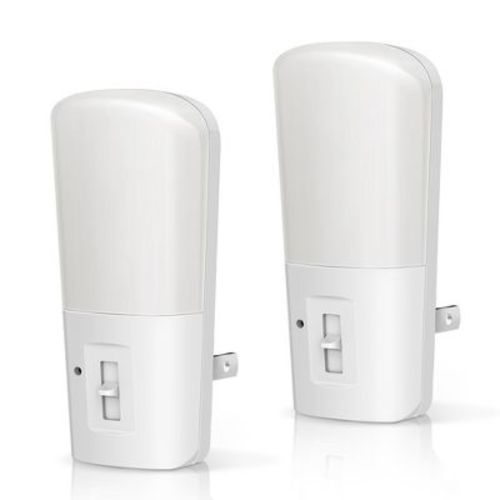 DORESshop 2-Pack Plug-in Dimmable Night Lights, 1W 5000K White Light, Light Sensor, Vertical Design, US Plug, White Housing