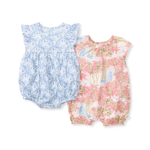 Burt's Bees Baby Romper, 100% Organic Cotton One-piece Bubble Shortall and Layette Set Girl Outfit, 2-Pack
