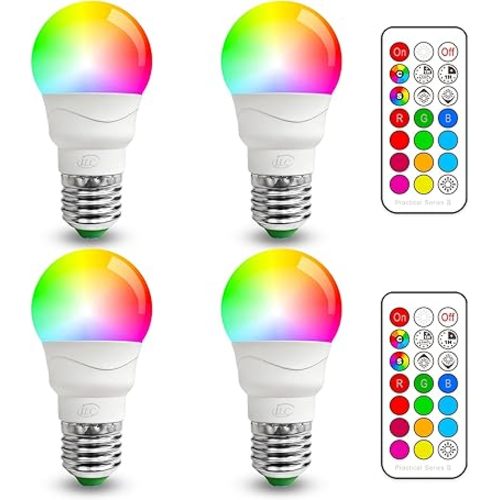 ILC Color Changing LED Light Bulb, A15 40W Equivalent, 5000K Daylight White, 450LM 5W E26 Screw Base RGBW, Mood Light Bulb - RGB 12 Color Choices - Timing Infrared Remote Control Included (4 Pack)