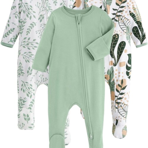 O2 BABY Baby Boys Girls Organic Cotton Zip-Front Sleeper Pajamas, Footed Sleep 'n Play