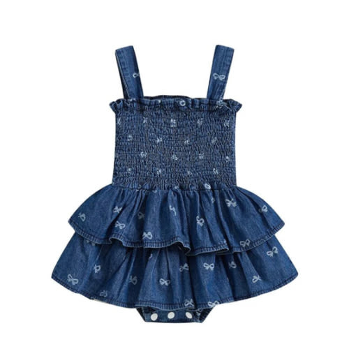 Denim Bows Onesie Dress
