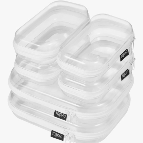 YQBRAO 6 Pack Clear Hard Shell diaper Organizer (2M+4S), 1.2mm Crush-Proof Cosmetic Case, Reinforced YKK Zippers, Stadium Approved Security Bag for Skincare, Toiletries & Electronics, Multi-Size Set