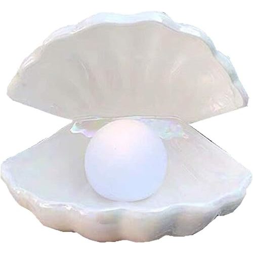 BinaryABC Ceramics Shell Pearl Light Led Lamp Portable Night Light Tabletop Light,Christmas Gift(White)