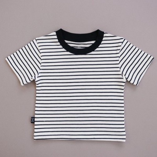 Kids Robbie Striped Contrast Collar Short Sleeve Tee Black 6-12M - Olive + Scout