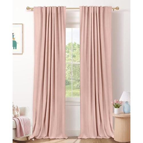Blush Pink Total Blackout Curtains for Bedroom 84 Inch Long