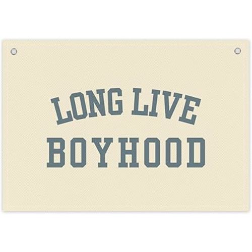 Long Live Boyhood Boys Room Decor - Linen Nursery Banner for Toddler Room Decoration, Farmhouse Kids Wall Hanging, Canvas Banner Flag for Baby Shower, Birthday Gift - A12