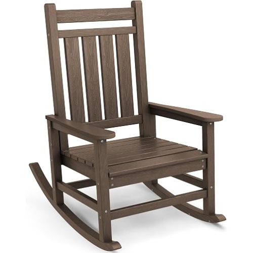 SEWALL HDPE Rocking Chair, Oversized Outdoor Rocking Chair for Adults, Patio Rocker for Porch, Coffee