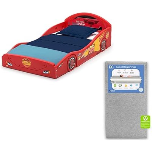 Delta Children Disney Pixar Cars Lightning McQueen Race Car Toddler Bed Sweet Beginnings Dual Sided Crib Mattress