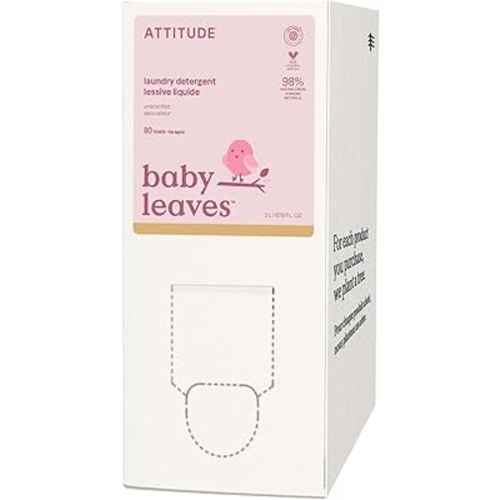 ATTITUDE Baby Laundry Detergent, Made in Canada, EWG Verified, Plant and Mineral-Based Ingredients, HE, Vegan Laundry Products, Bulk Refill, 80 Loads, Unscented, 2 L