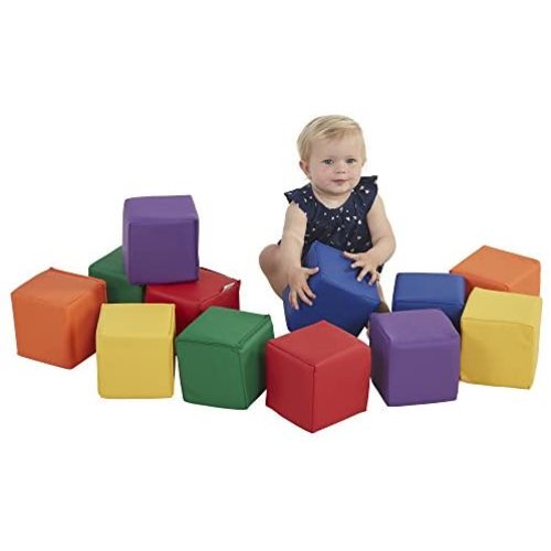 ECR4Kids SoftZone Patchwork Toddler Foam Block Playset, Soft Colorful Stacking Play Blocks, Indoor Building Block Set, Safe Active Play for Babies and Kids, 12-Piece - Assorted