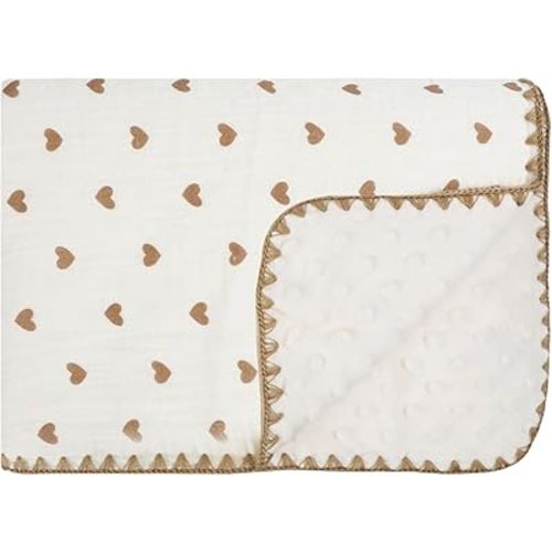 Baby Soft Double Muslin Thick Blanket Dotted Backing Cotton Neutral Newborn Minky Blanket for Crib, Stroller, Travel, Decorative Shower Gifts Baby Essentials Girl&Boy(Heart, 40X55in)