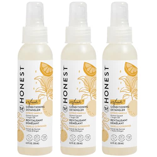 The Honest Company Conditioning Hair Detangler 3-Pack Leave-in Conditioner and Fortifying Spray, Tear Free Cruelty-Free, Hypoallergenic, Citrus Vanilla Refresh, 4 fl oz, pack of 3