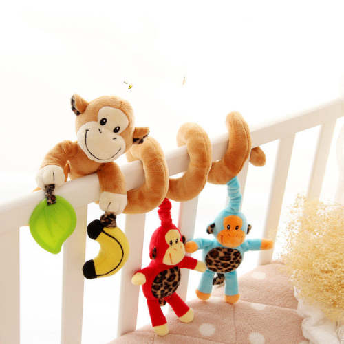 Plush Monkey Spiral Rattle Toy for Baby Cribs and Strollers