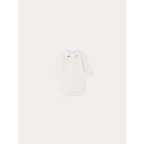 Septembre bodysuit with hand-embroidered squirrel collar in organic cotton