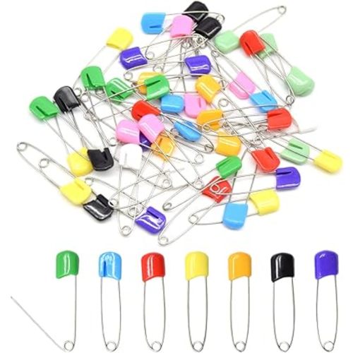 50 PCS Safety Pin 54mm/2.2in Baby Diaper Pins for Cloth - Plastic Head, Stainless Steel With Locking Closures - Nappy Pins for Crafts (DT/Color)