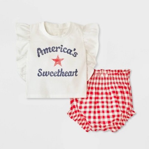 Grayson Mini Baby Girls' 2pc 4th of July "America's Sweetheart" Ruffle Top & Bloomer Set - Off-White Newborn