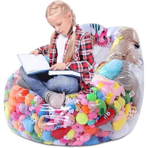 HOMBYS Clear Animal Bean Bag Chair Cover Stuffed Animal Storage for Kids Extra Large Waterparoof Stuffable Zipper Bean Bag for Children Storage & Organizing Plush Toys, Easy to Clean