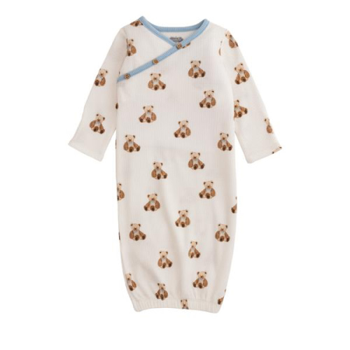 Waffle Weave Cotton Teddy Bear Print Gown | Mud Pie