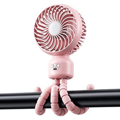 4000mah Stroller Rotatable Operated Fan,Flexible Tripod Clip On Fan with 3 Speeds and Handheld Personal Fan for Car Seat Crib Bike Treadmill