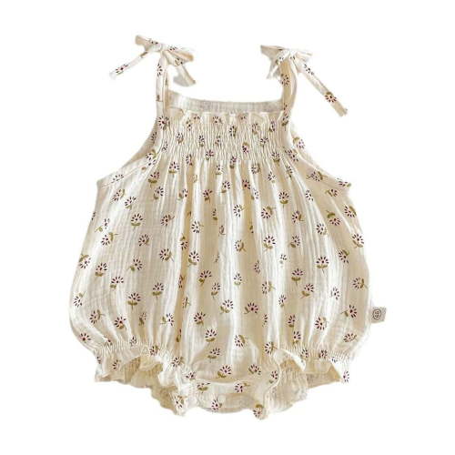 NAFUU Baby Girls Bodysuits Crew Neck Prints Bodysuit Summer Lightweight With Bow Tie Straps Solid Floral Baby Onesies Girl Sizes 0-3 Months