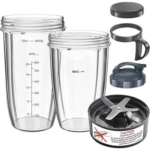 Nutribullet Blender Cups & Blade Replacement Set, 32oz & 24oz Nutribullet cups with Lid To-Go Lid and Lip Ring, Replacement Cups for Nutri Bullet Blenders 600w & Pro 900w Accessories 6 PCS