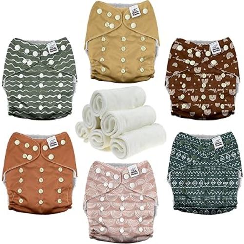 Mama Koala 3.0 Pocket Cloth Diapers for Babies with AWJ Lining, 6 Pack with 6 4-Layer Natural Cloth Diaper Inserts - Reusable and Washable Pocket Diapers (Hope in The Desert)