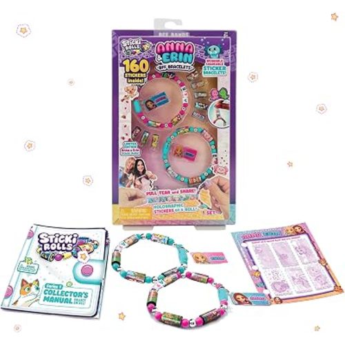 Sticki Rolls - Wearable Shareable Toy Sticker Jewelry - Anna & Erin Friendship Bracelet 2 Pack