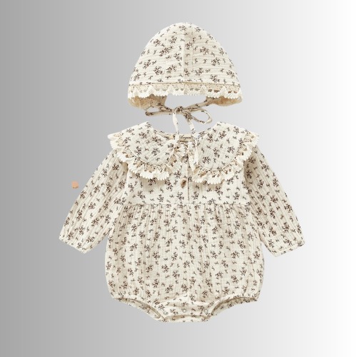 Vintage Floral Baby Romper with Bonnet Set
