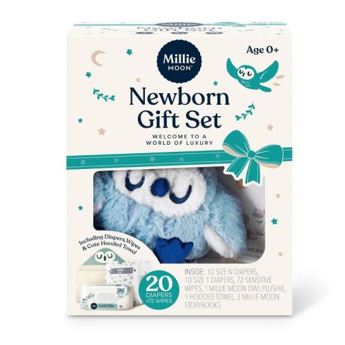 Millie Moon Luxury Disposable Diapers Gift Box - 20ct: Newborn Size, 4 to 11 lbs, Hypoallergenic, Wetness Indicator