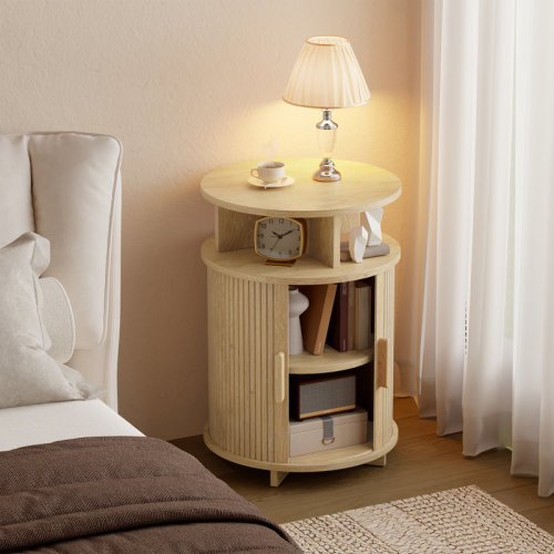 Wrought Studio™ 15.7" Round Fluted End Tables With Charging Station And Sliding Tambour Door & Reviews | Wayfair