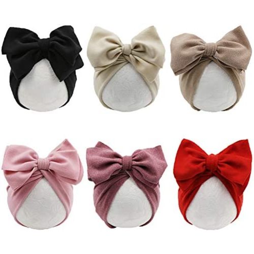 Baby Girl Velvet Big Hair Bow Knotted Head Wrap Oversized Bow Beanie India Cap Warm for Newborn Infant Toddlers 6PCS
