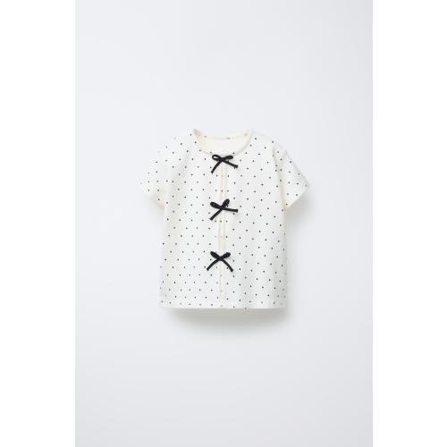 RIBBED T-SHIRT WITH BOWS - Ecru | ZARA United States