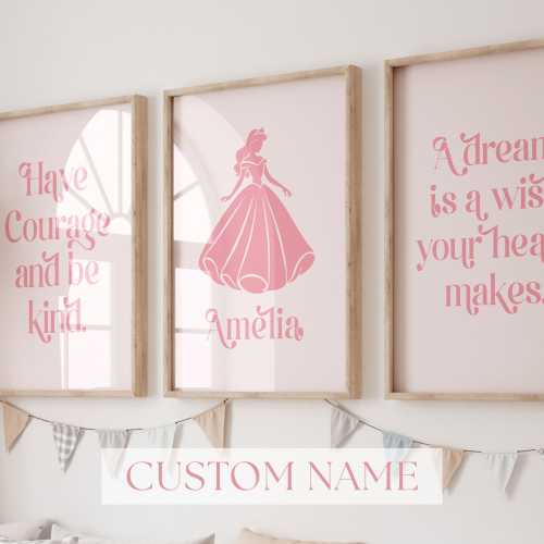 Personalized Name Print, Girl Nursery Wall Art, Girl Bedroom Printable, Cinderella Quote Art, Princess Nursery Art, Disney Princess Prints
