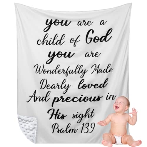 Rtteri Christian Gift for Baby Plush Baby Blanket with Dotted Backing First Communion Gift Baptism Blanket Scripture Swaddle Bible Verse for Newborn Boy Girl Christening Godchild Gift(Black and White)