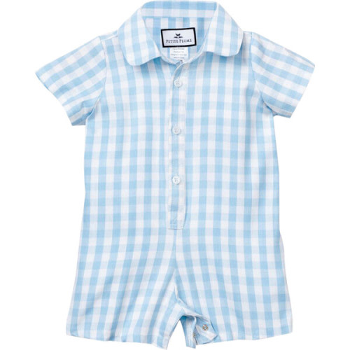 Light Blue Gingham Summer Romper - Petite Plume | Maisonette