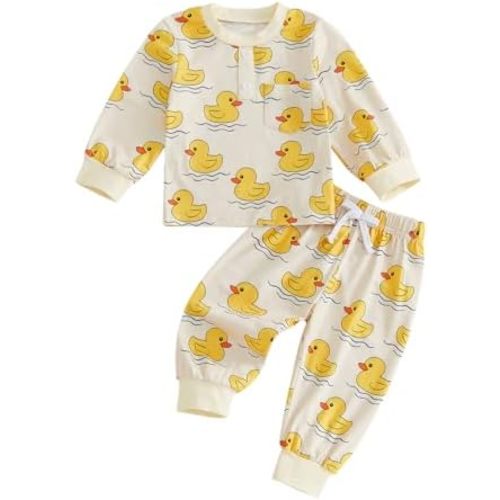 6 12 18 24 Months 2 3 4T Baby Boy Clothes Pattern Print Long Sleeve Shirt Elastic Waist Pants Set Fall Outfits