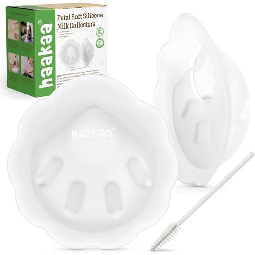 haakaa Petal Soft Silicone Milk Collector丨Discreet Leak-Protection Breast Milk Saver, Reusable Breast Shells Milk Collection Cup for Breastfeeding with Cleaning Brush- 2PCS