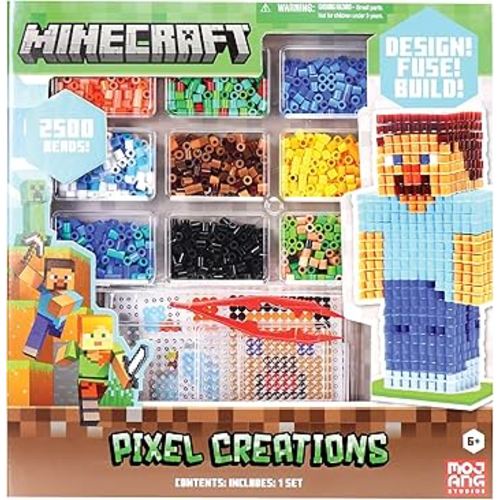 Minecraft Pixel Creations Bead Kit 2500 Beads with Pegboards & Templates Build Characters & Tools from, Encourages Hands-on STEM-Based Play Craft Set for Kids Ages 6+