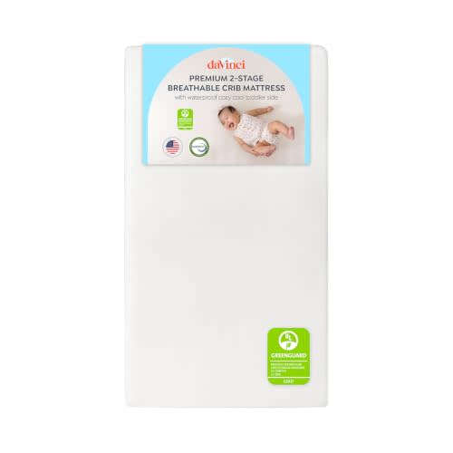 Davinci Premium 2-Stage Crib & Toddler Mattress, Firm Support, Lightweight, Removable Cover, Greenguard Gold Certified, CertiPUR-US® Certified