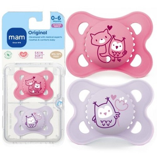 MAM Matte Original Deco Pacifier - 0-6 Months - Girl - 2pc: BPA-Free, Silicone