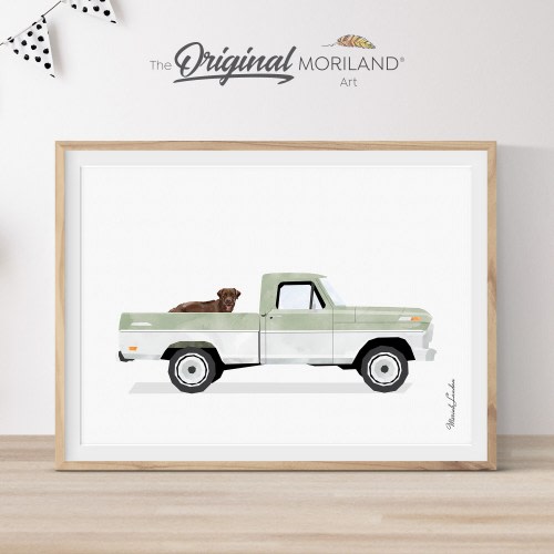 Sage Green Truck with Labrador Dog Art Print (Digital Download)