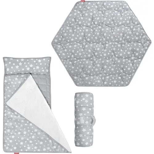 Hexagon Playpen Mat and Toddler Nap Mat with Lovely Grey Star Print