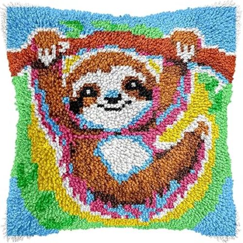 Sloth Latch Hook Pillow Kits for Adults Beginners, Pre-Printed 17" X 17"