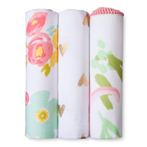 Muslin Swaddle Blankets Floral 3pk - Cloud Island™ Pink