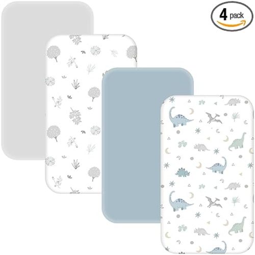 4 Pack Bassinet Sheets - 33"x20" Bedside Bassinet Sheets for Baby Delight, Angelbliss, Jimglo & Most Regular Size Bedside Sleeper | Ultra Soft & Skin Friendly Bassinet Fitted Sheets for Boys Girls