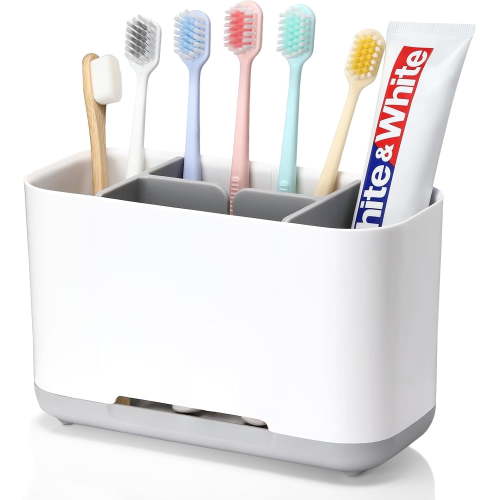 BTideas Toothbrush Holders for Bathrooms,Toothpaste Holder with Adjustable Dividers for Bathroom